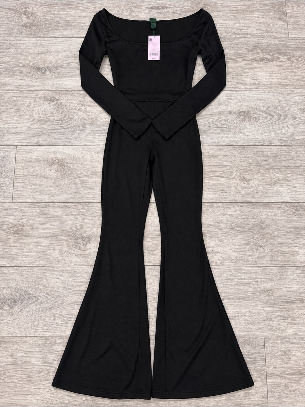 Black Ribbed Long Sleeve Flare Jumpsuit NWT Size Medium